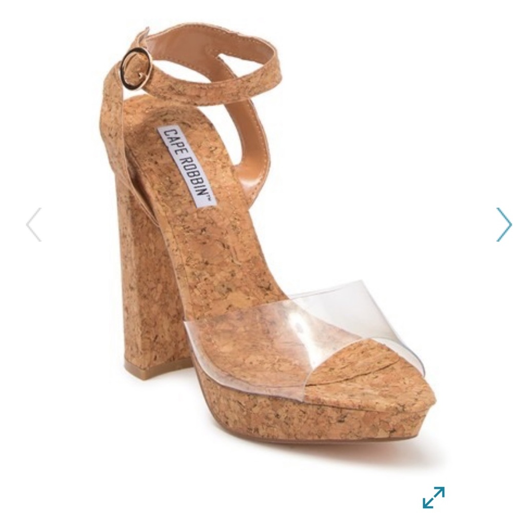 NIB! Cape Robbin clear strap, block cork heel